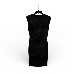 Periphery / Elegant Sleeveless Pencil Cut Dress, Vegan Leather Trim, 2 zippers